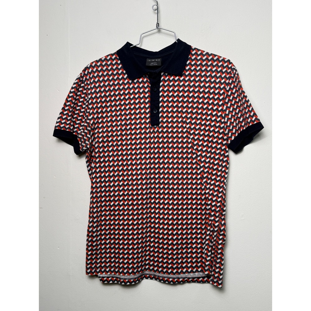 Inimigo Mens Small Polo Shirt Geometric Chevron Red Navy White Cotton Portugal